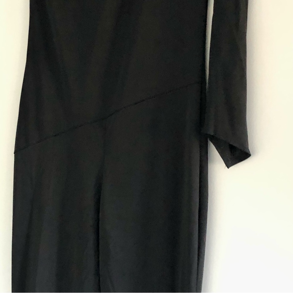 Vintage One Shoulder, Flair Leg, Black Crepe Jumpsuit. Sexy Disco Cat-woman. S - Picture 4 of 6